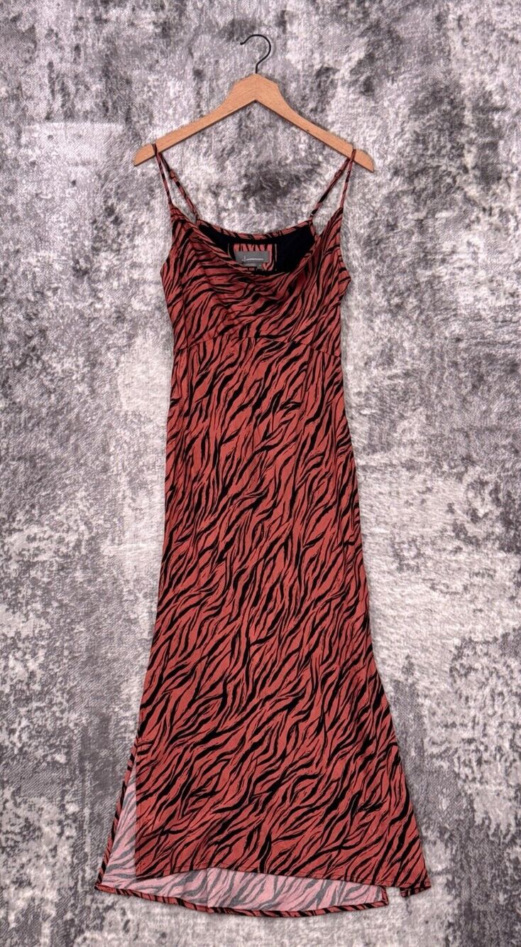 Anthropologie Dress Small Womens Pink Satin Animal Print Maxi Slip